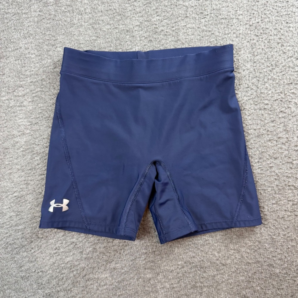 Under Armour Compression Shorts Womens 34 Navy Blue Athletic Spandex Gym Running